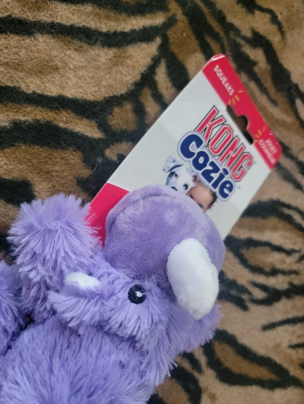 Kong Dog Rhino Cozie Purple Plush Squeaky Toy Sz Small